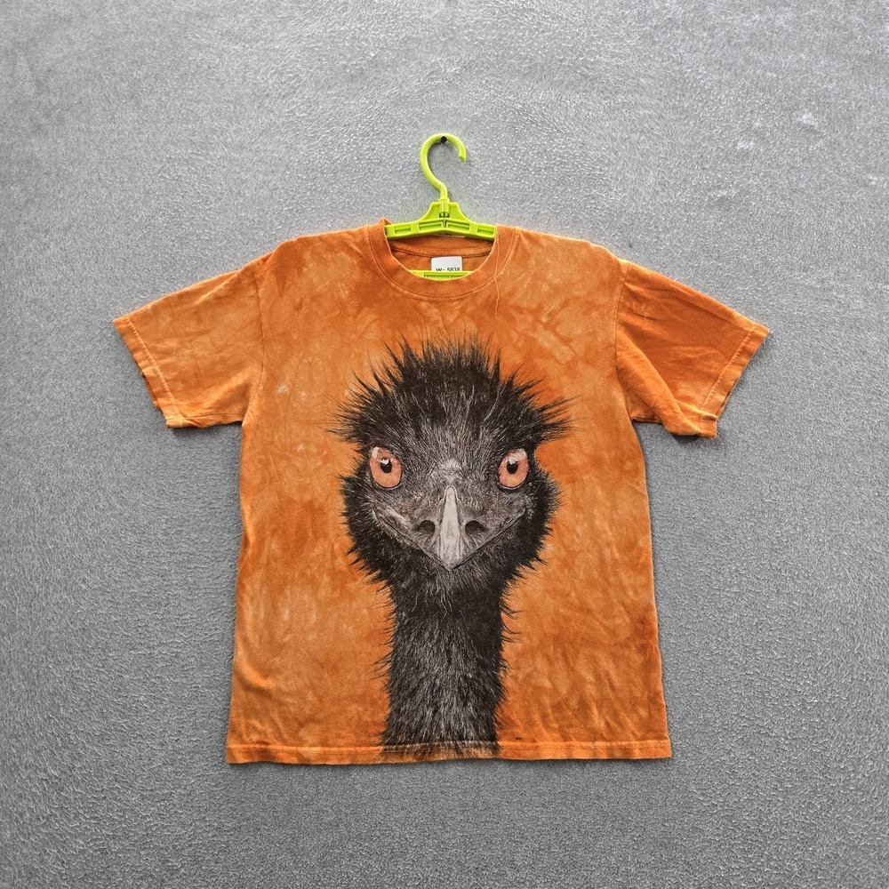 The Mountain Men Shirt S Orange Emu Ostrich Face Short Sleeve Logo